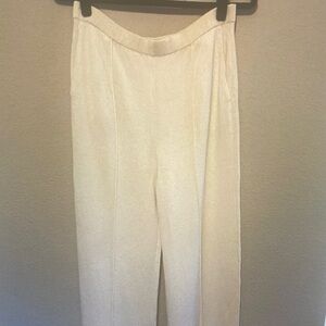 St. John Cream Knit Wide-Leg Trousers